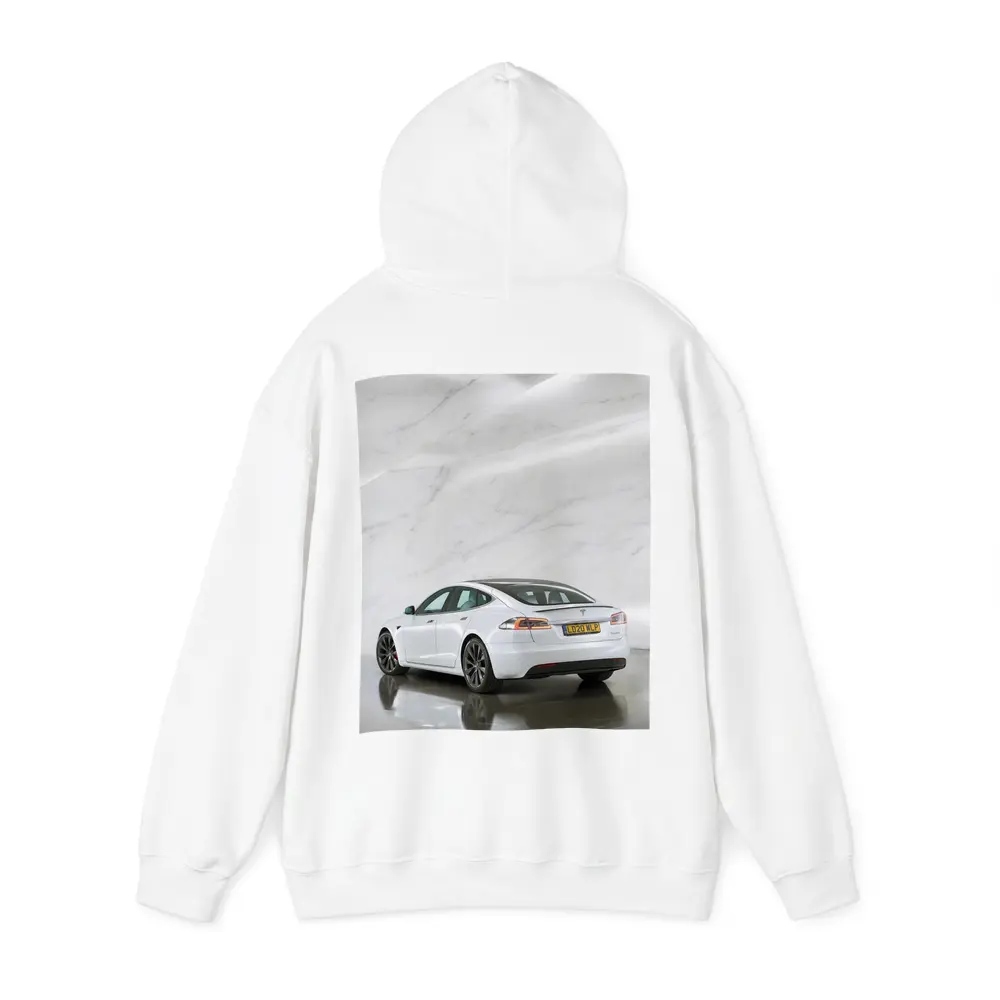 Tesla Model S White Marble Studio Background – Hoodies