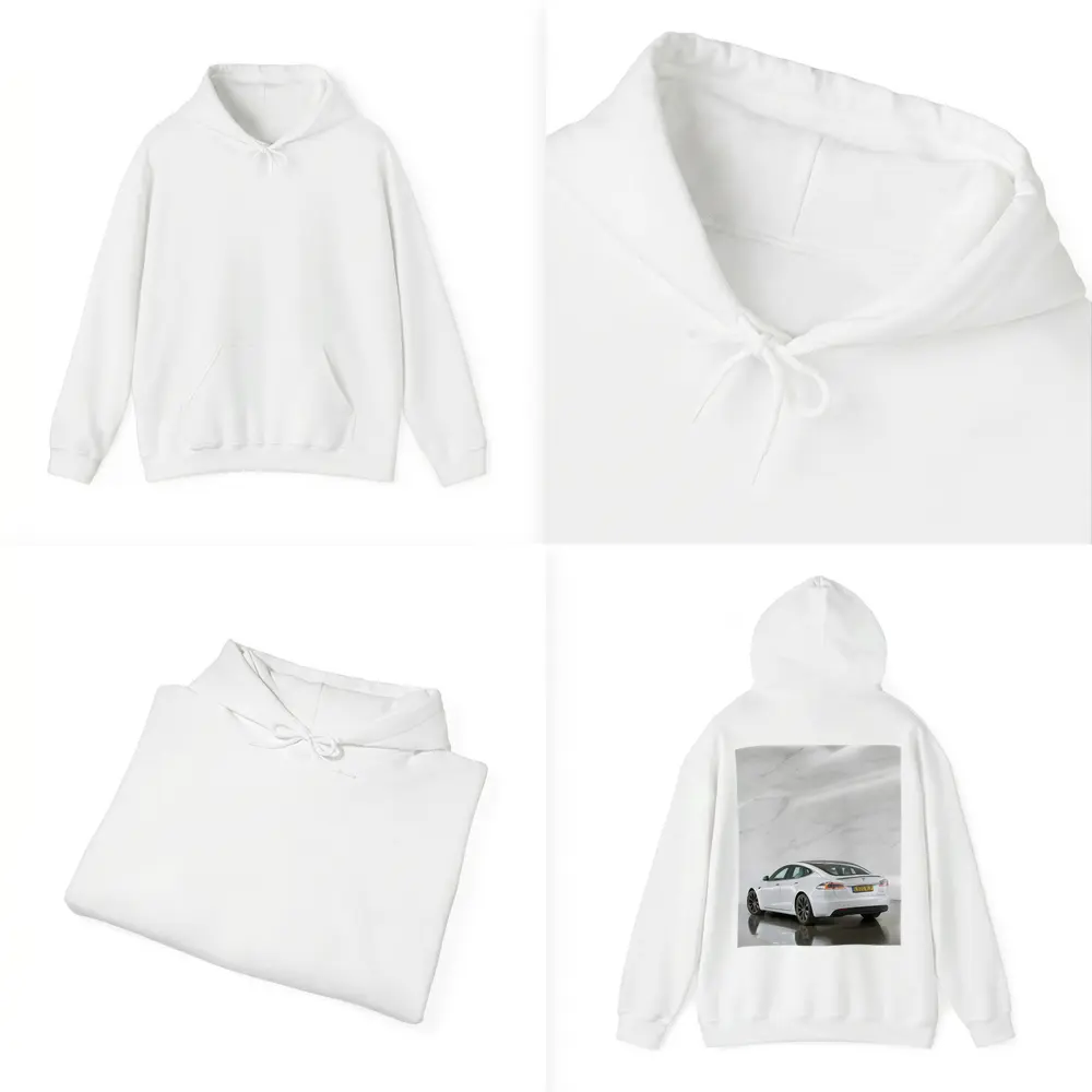 Tesla Model S White Marble Studio Background – Hoodies