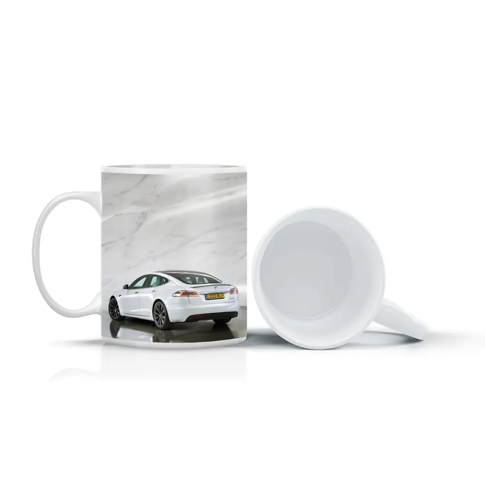 Tesla Model S White Marble Studio Background – Mugs