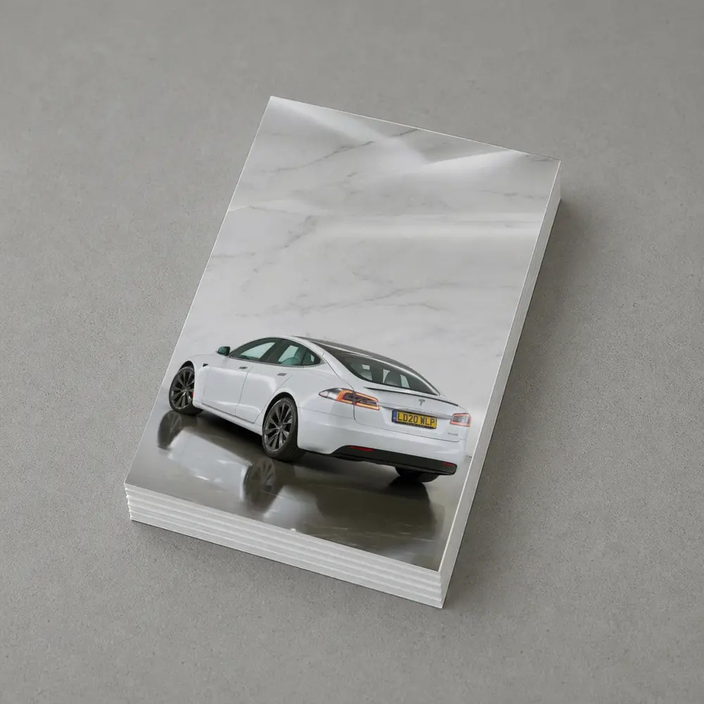 Tesla Model S White Marble Studio Background – Postcards