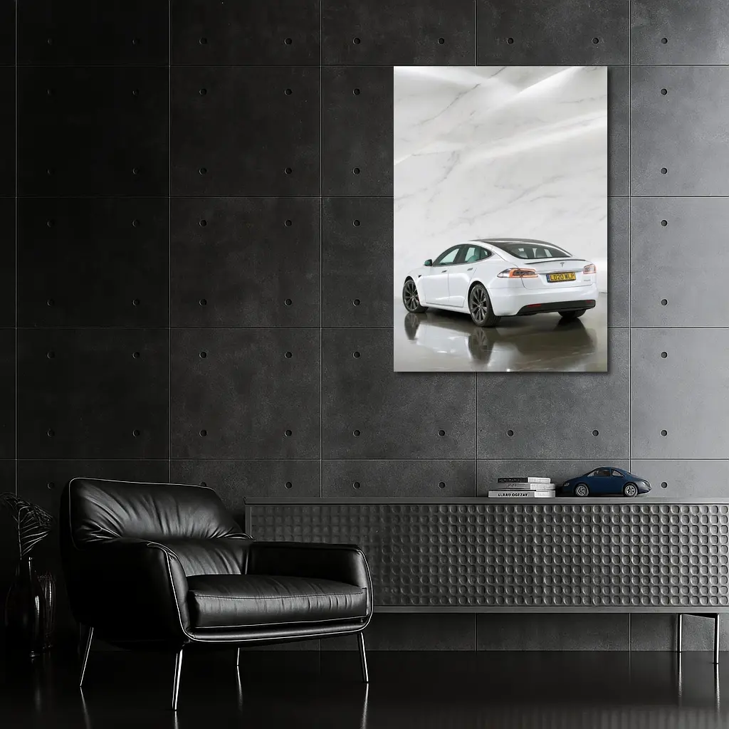 Tesla Model S White Marble Studio Background – Wall Art