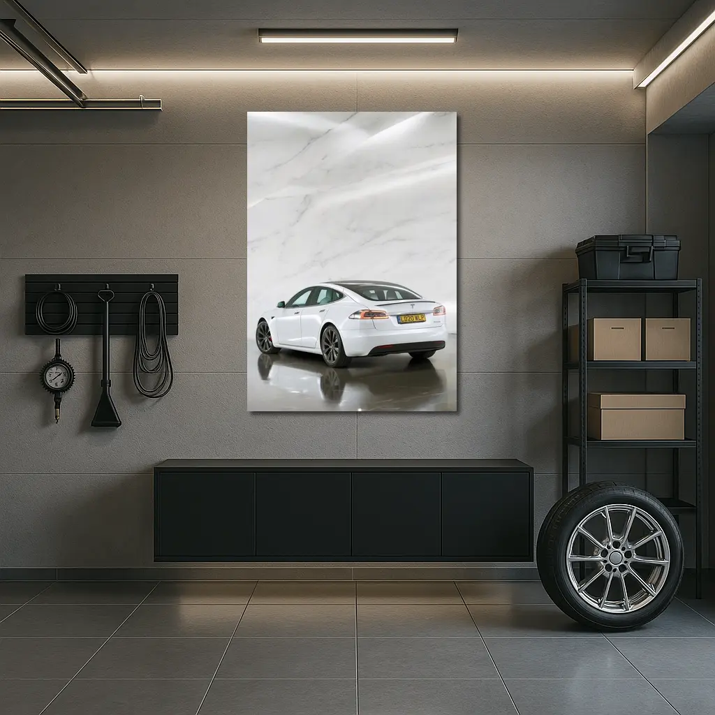 Tesla Model S White Marble Studio Background – Wall Art
