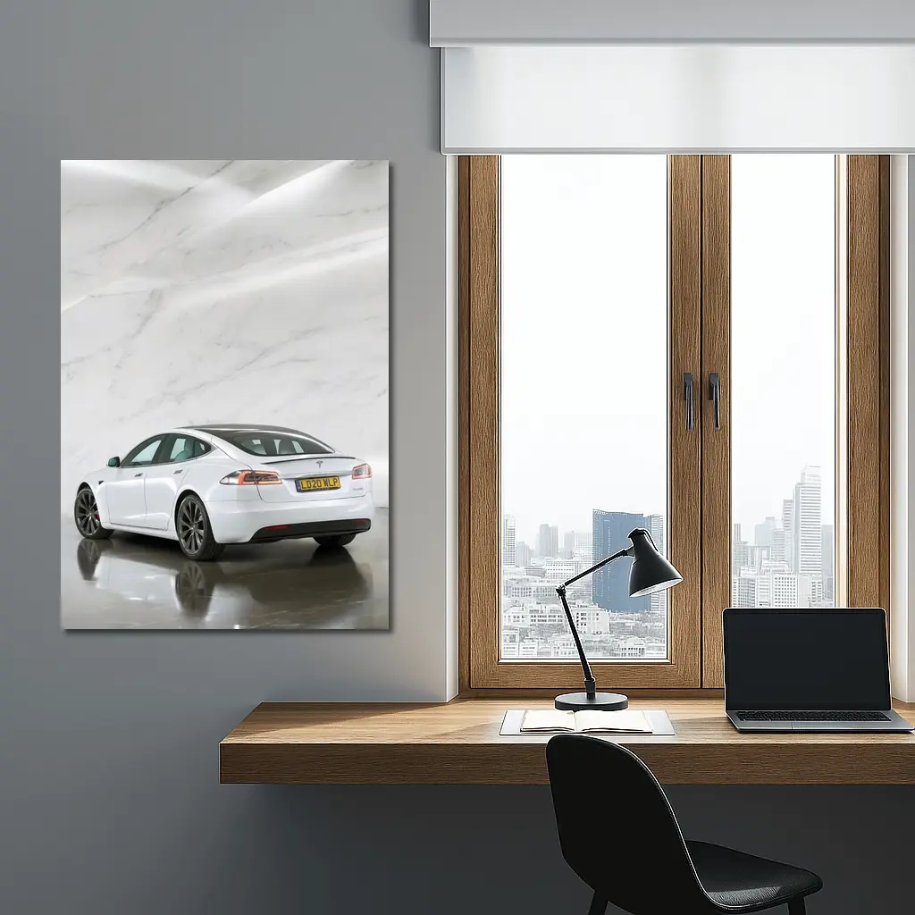 Tesla Model S White Marble Studio Background – Wall Art