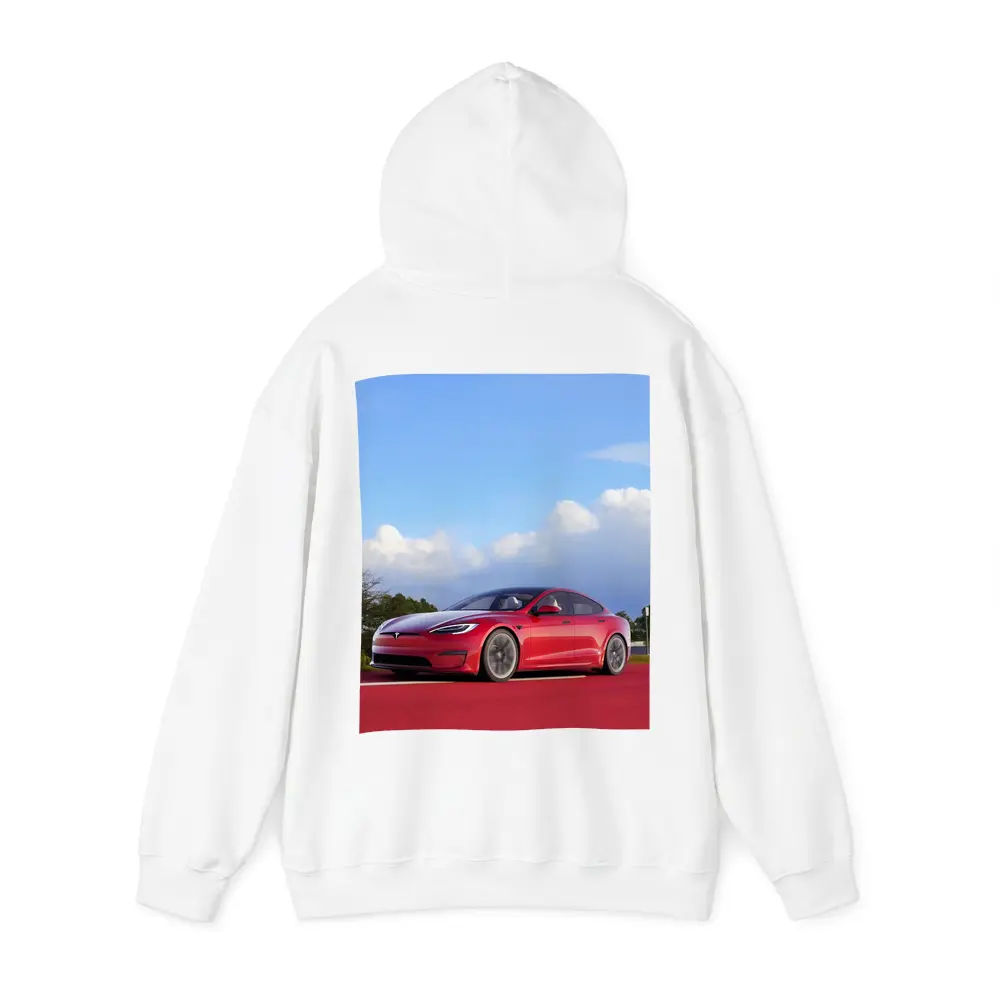 Red Tesla Model S Blue Sky Background – Hoodies