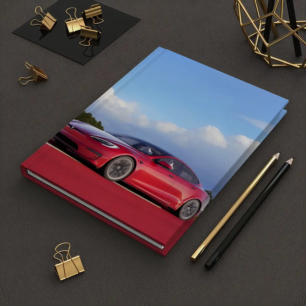 Red Tesla Model S Blue Sky Background – Notebooks