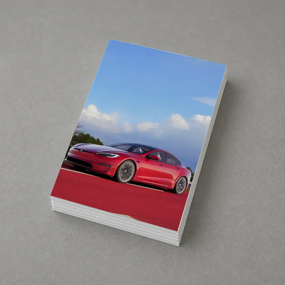 Red Tesla Model S Blue Sky Background – Postcards