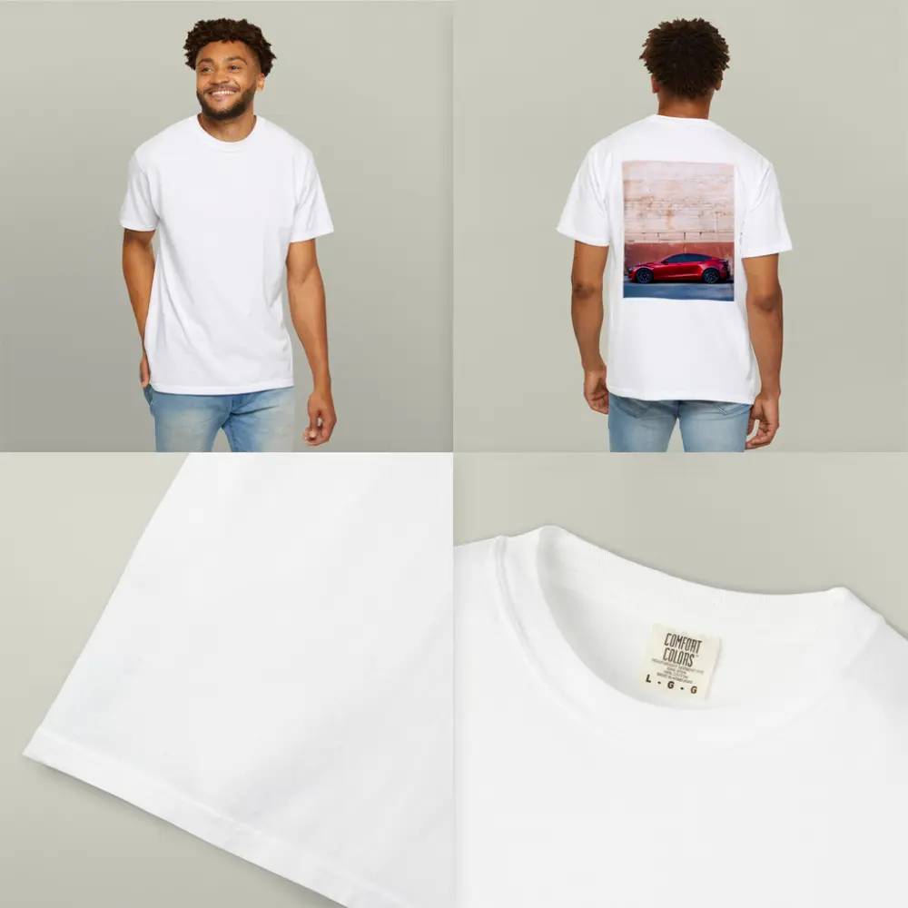 Red Tesla Model S Against Stone Wall – T-Shirts