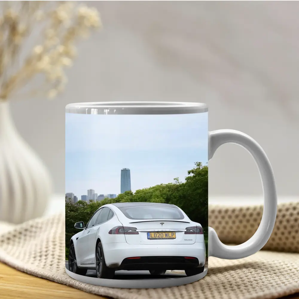 Tesla Model S White City Skyline Drive – Mugs