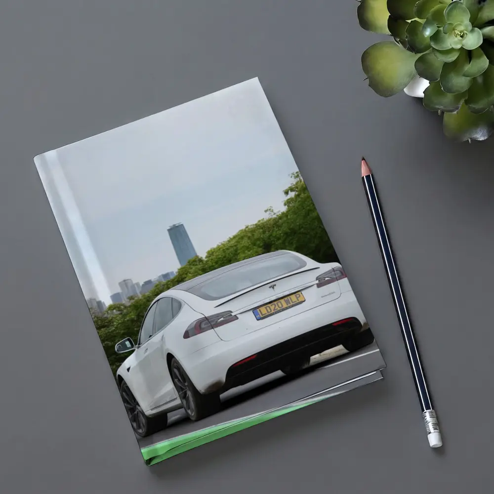 Tesla Model S White City Skyline Drive – Notebooks