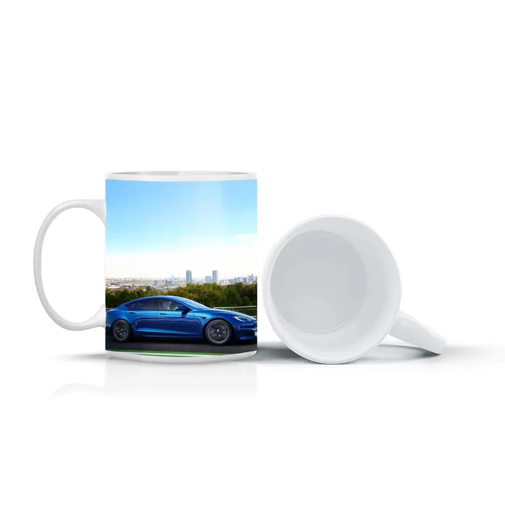 Tesla Model S Blue City Skyline Drive – Mugs