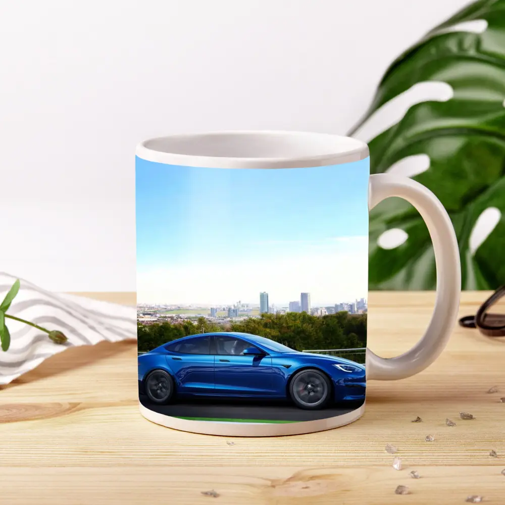 Tesla Model S Blue City Skyline Drive – Mugs