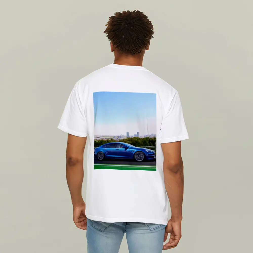 Tesla Model S Blue City Skyline Drive – T-Shirts
