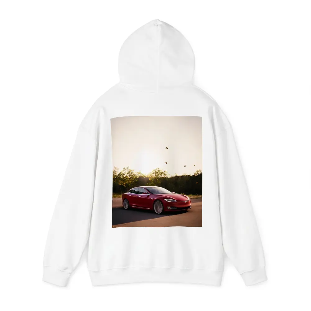 Tesla Model S Red Car Sunset Trees – Hoodies