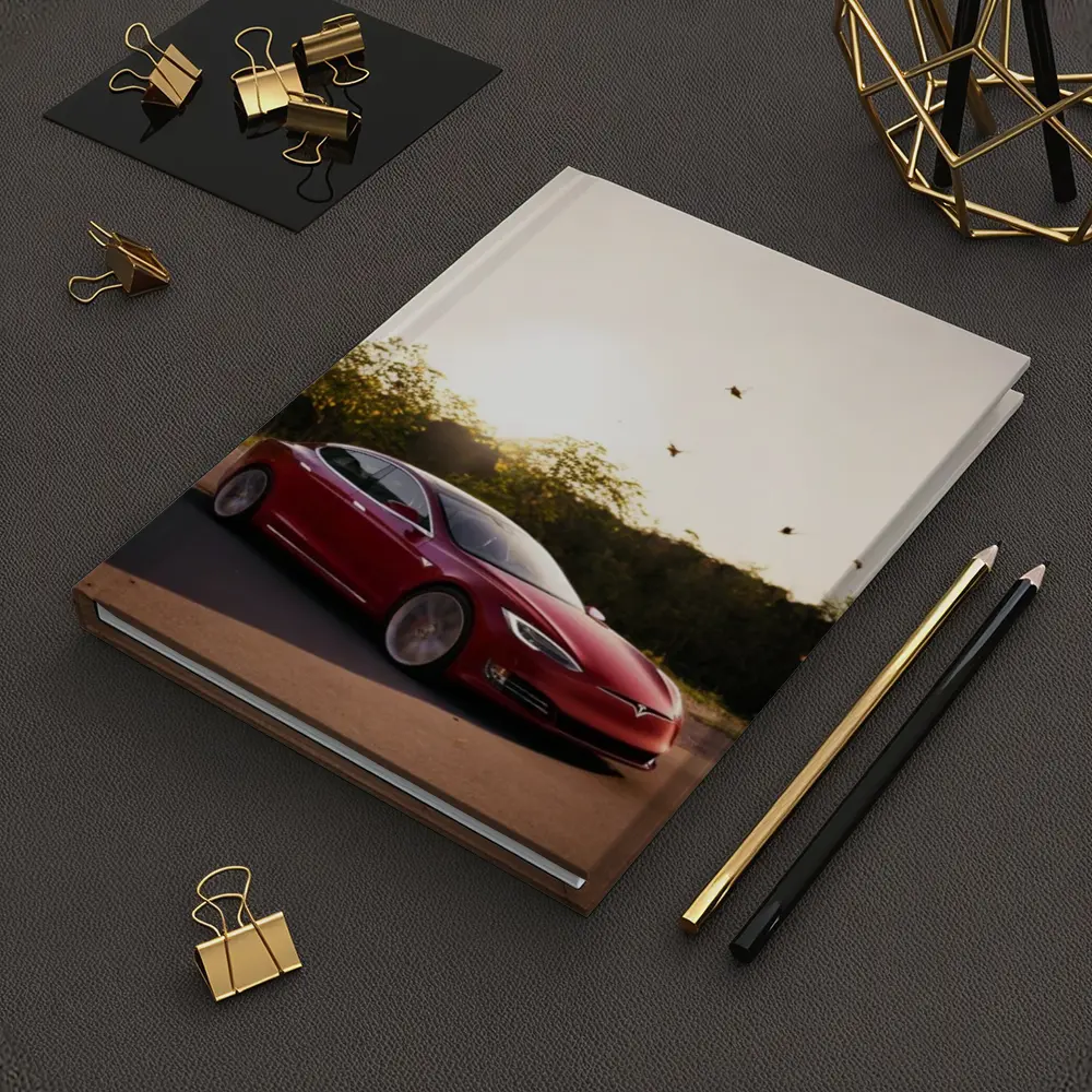 Tesla Model S Red Car Sunset Trees – Notebooks