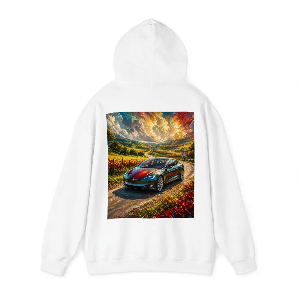 Tesla Model S Colorful Countryside Road Art – Hoodies
