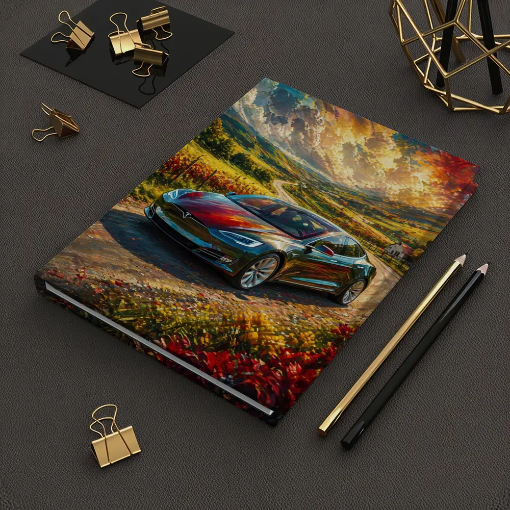 Tesla Model S Colorful Countryside Road Art – Notebooks