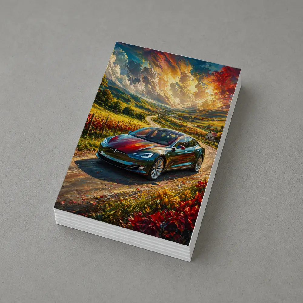 Tesla Model S Colorful Countryside Road Art – Postcards