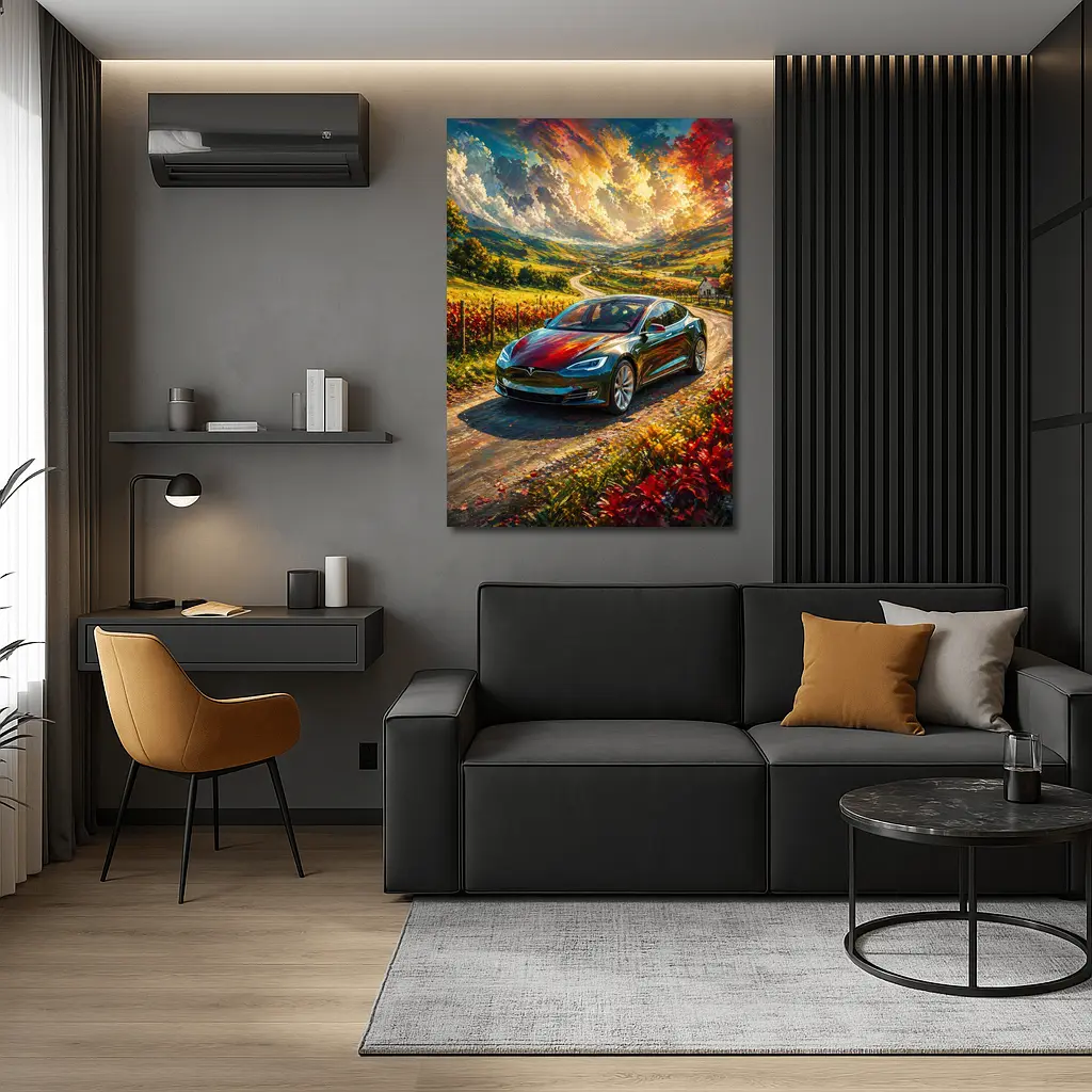Tesla Model S Colorful Countryside Road Art – Wall Art