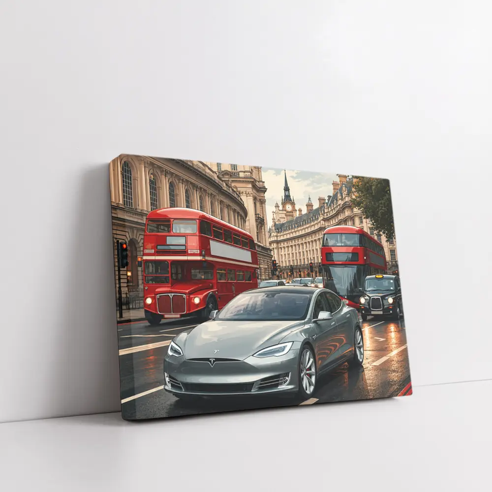 Tesla Model S London Double Decker Buses – Wall Art