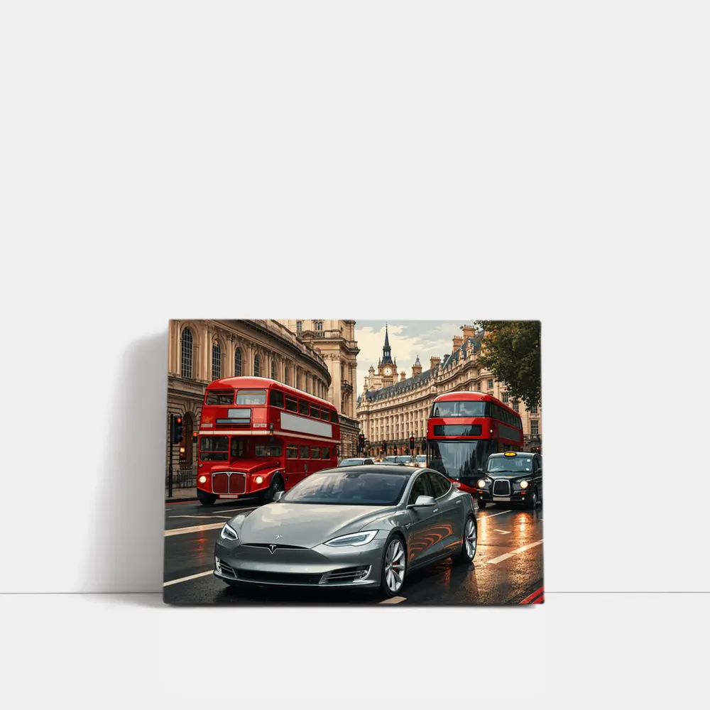 Tesla Model S London Double Decker Buses – Wall Art
