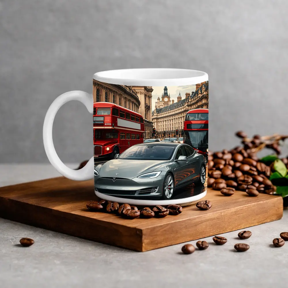 Tesla Model S London Double Decker Buses – Mugs