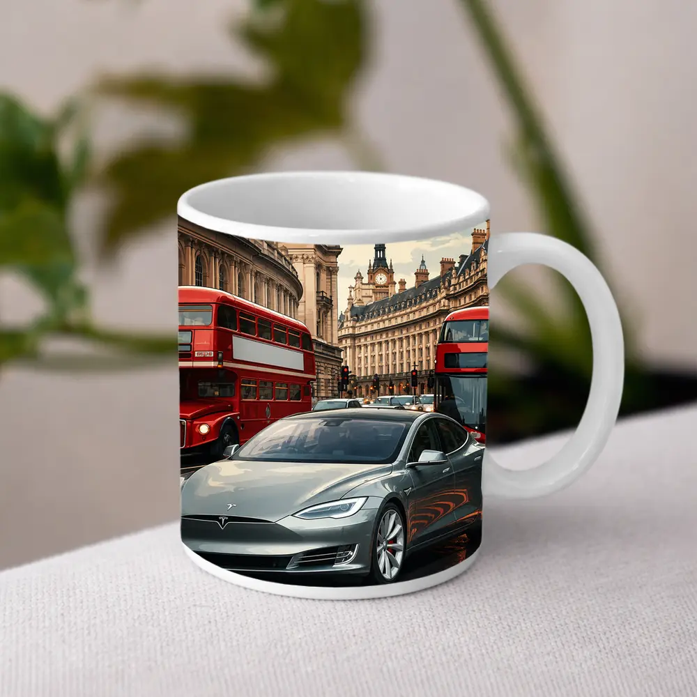 Tesla Model S London Double Decker Buses – Mugs