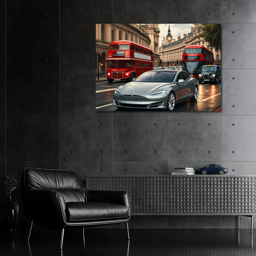 Tesla Model S London Double Decker Buses – Wall Art