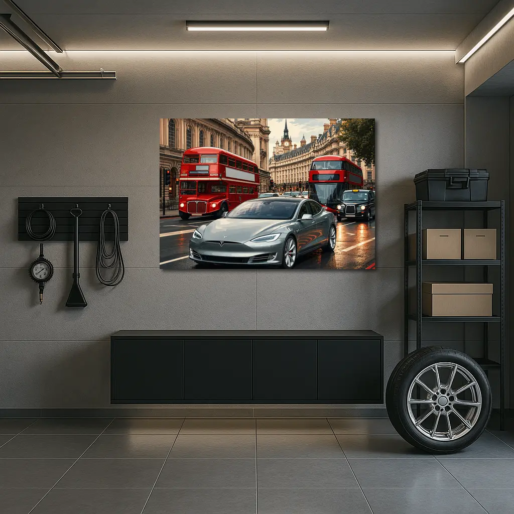 Tesla Model S London Double Decker Buses – Wall Art