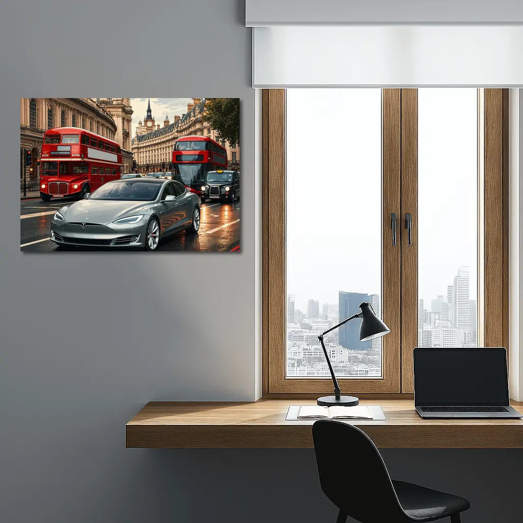 Tesla Model S London Double Decker Buses – Wall Art