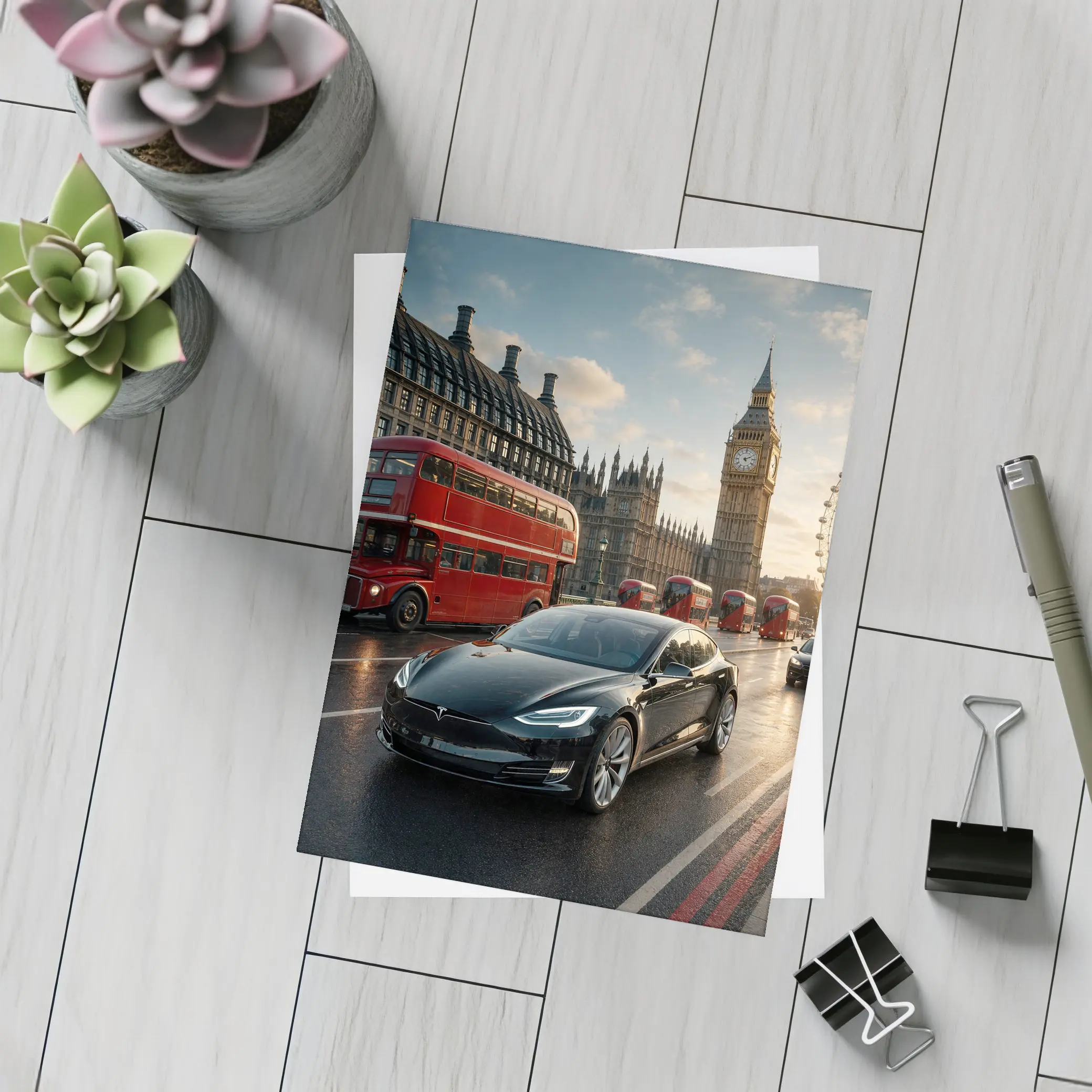 Tesla Model S Westminster Bridge London – Postcards