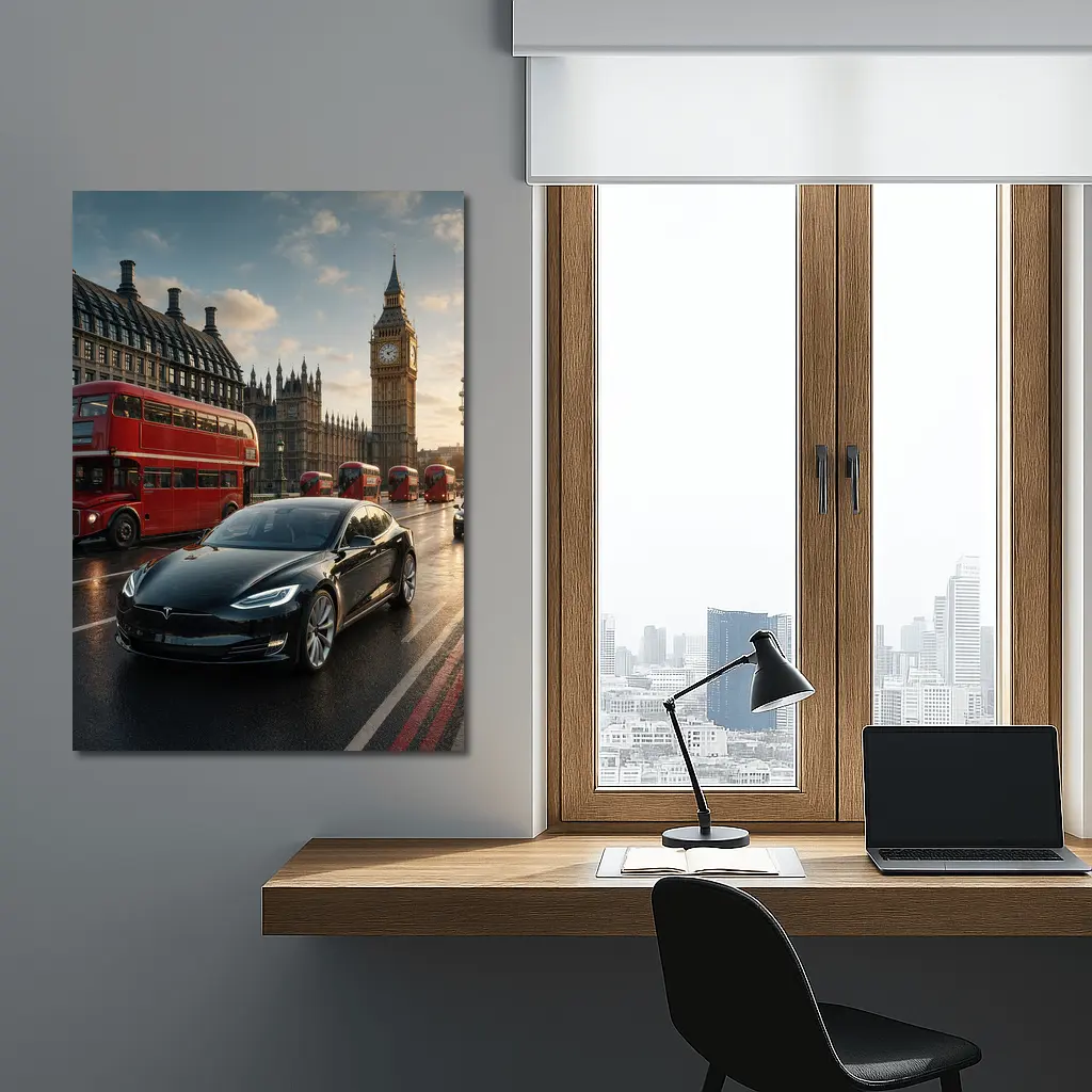 Tesla Model S Westminster Bridge London – Wall Art