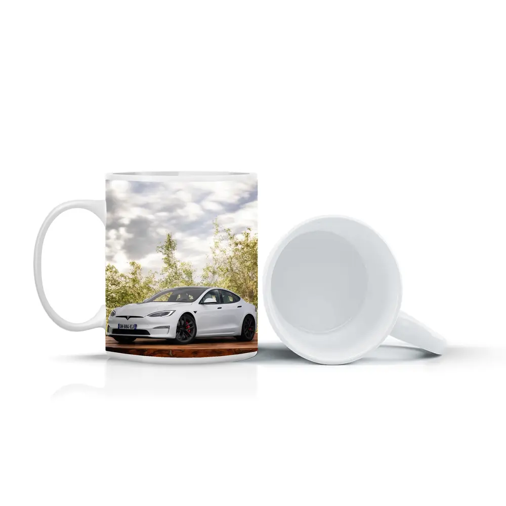 Tesla Model S White Car Outdoor Setting – Mugs