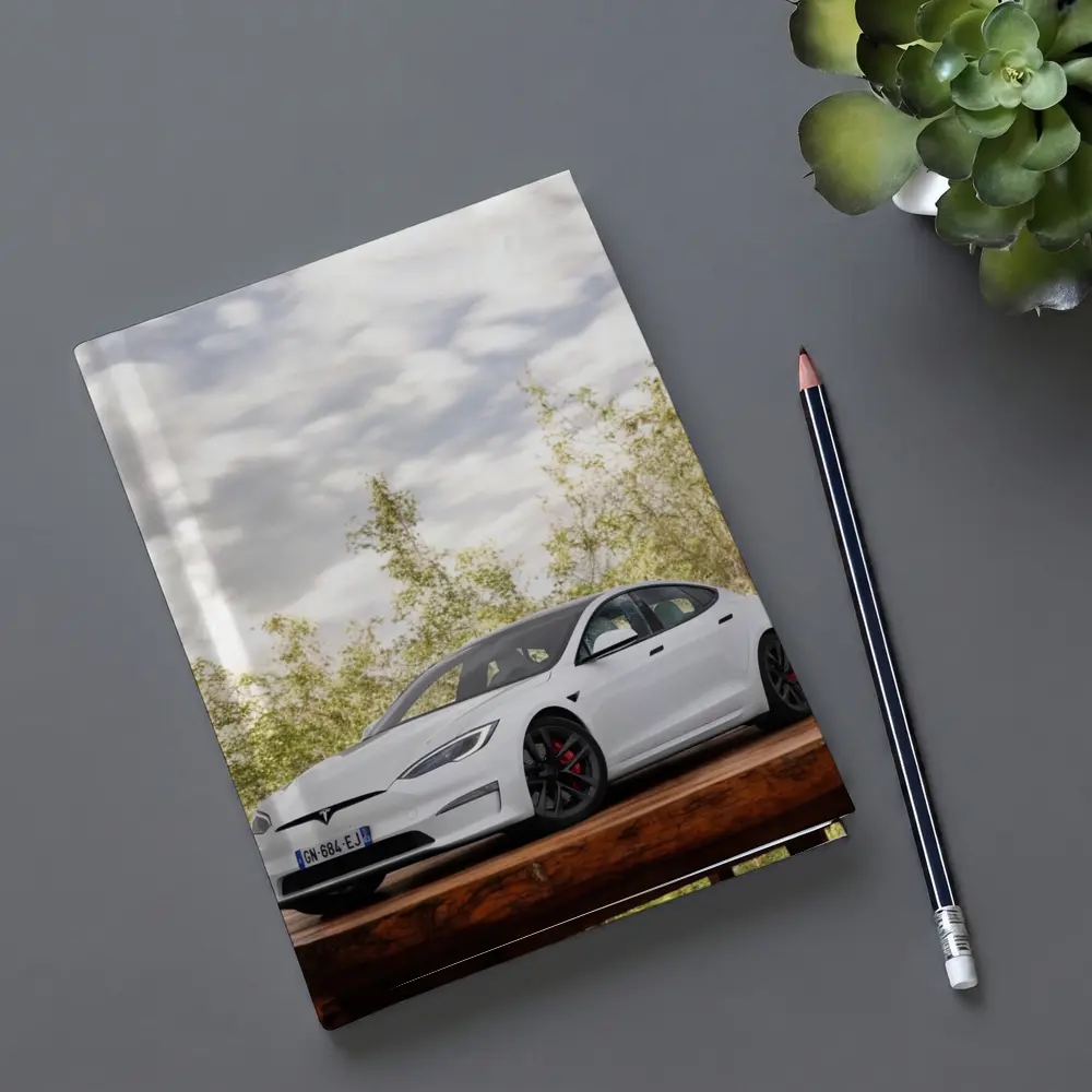 Tesla Model S White Car Outdoor Setting – Notebooks