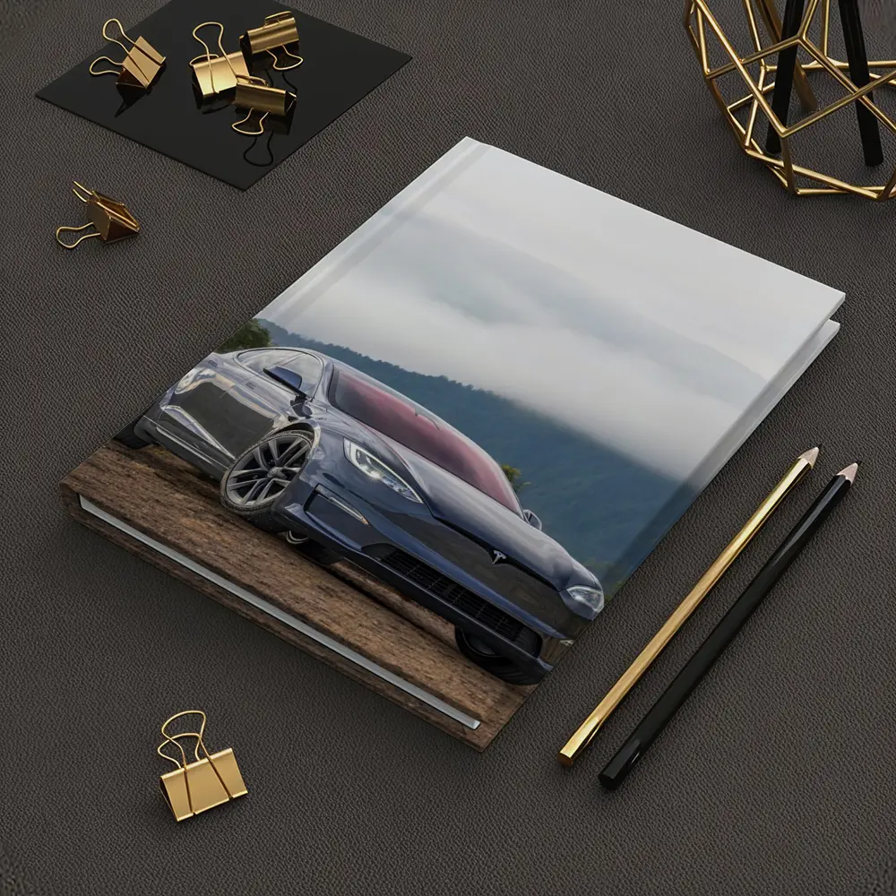 Tesla Model S Parked On Misty Mountain – Notebooks