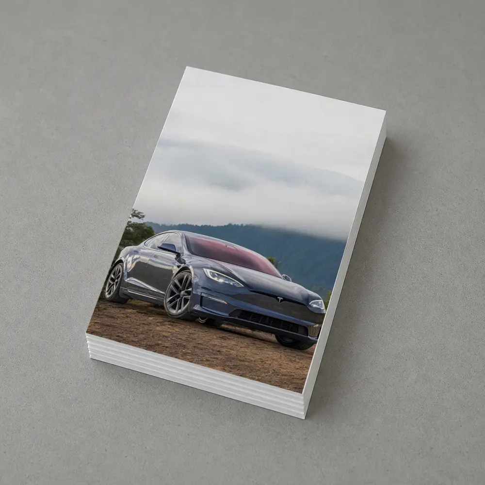 Tesla Model S Parked On Misty Mountain – Postcards
