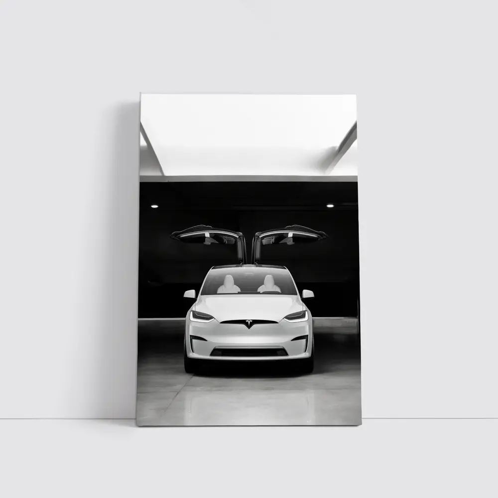 Tesla Model X Falcon Wings Garage Black White – Wall Art