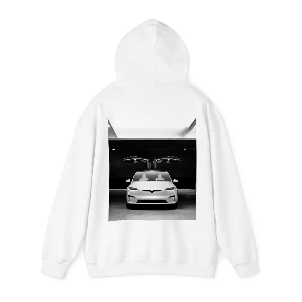 Tesla Model X Falcon Wings Garage Black White – Hoodies