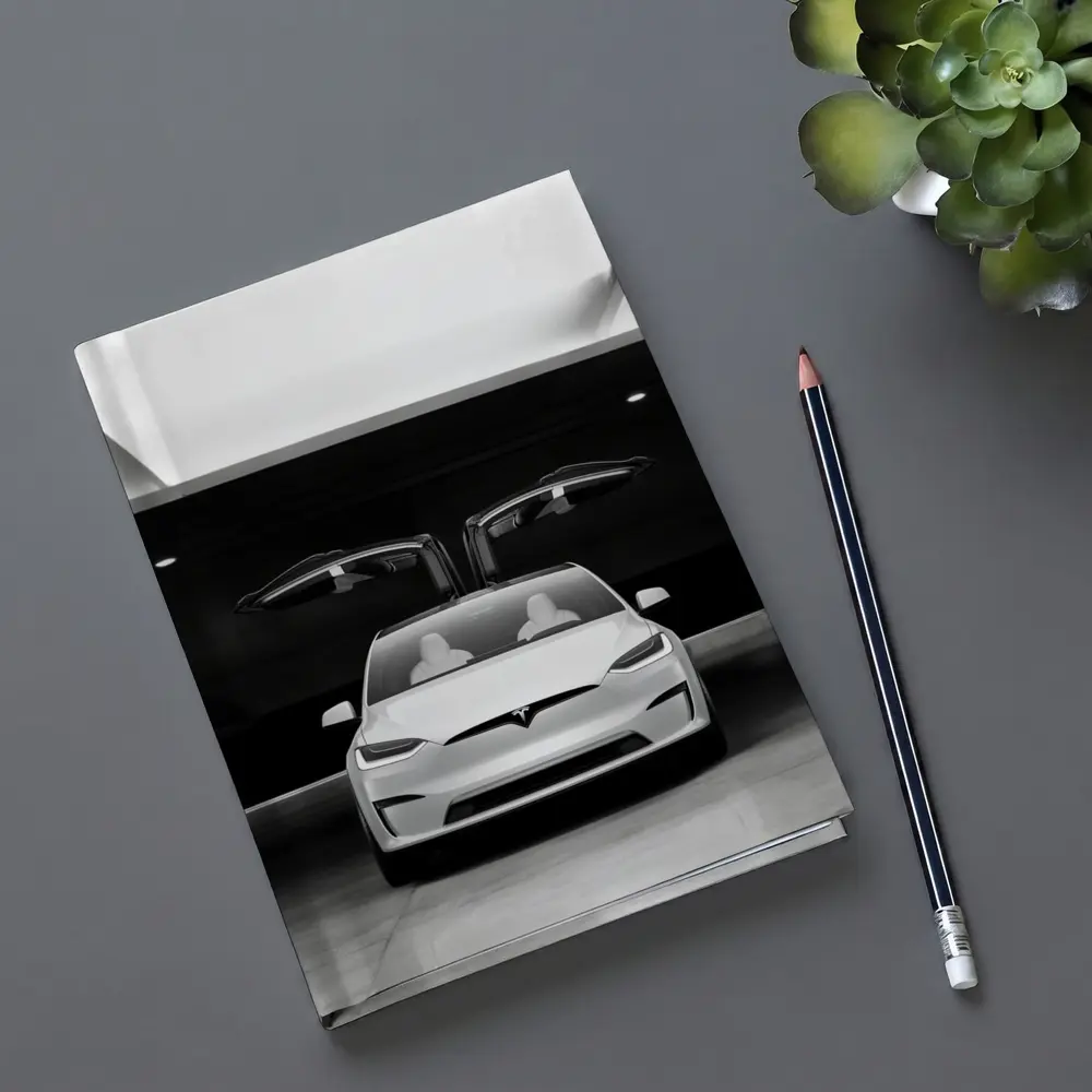 Tesla Model X Falcon Wings Garage Black White – Notebooks