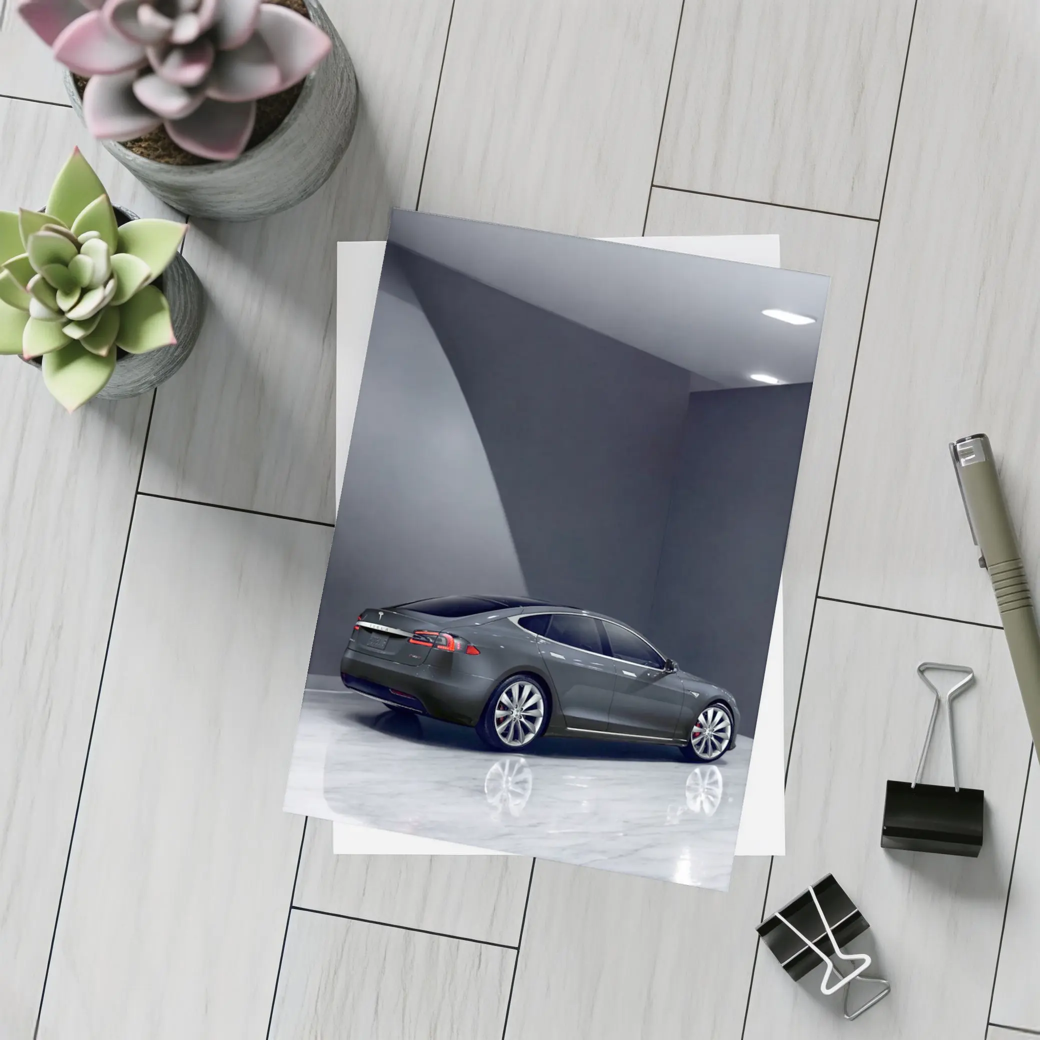 Tesla Model S Dark Gray Studio Shot – Postcards