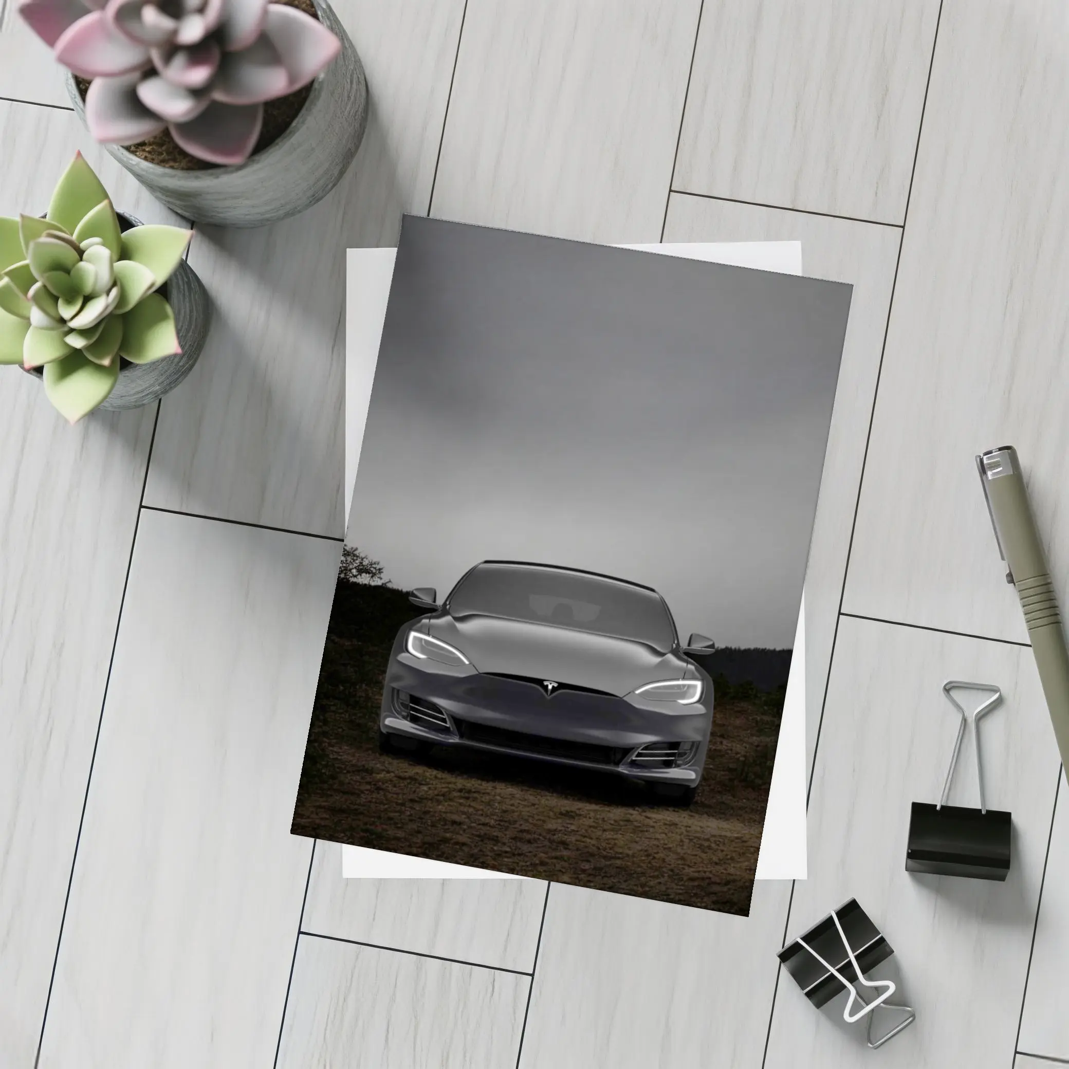 Tesla Model S Dark Moody Night Sky – Postcards