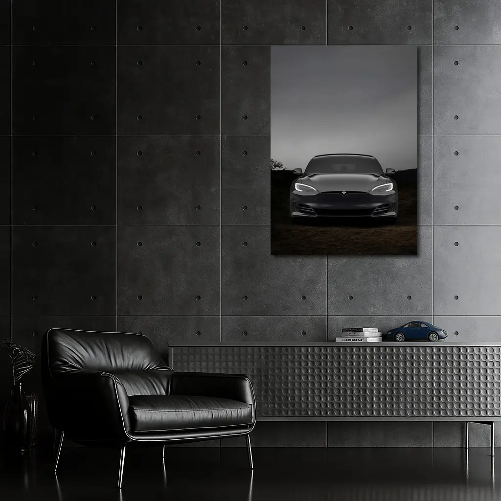 Tesla Model S Dark Moody Night Sky – Wall Art