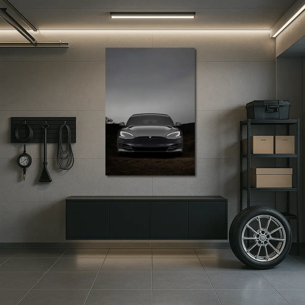 Tesla Model S Dark Moody Night Sky – Wall Art