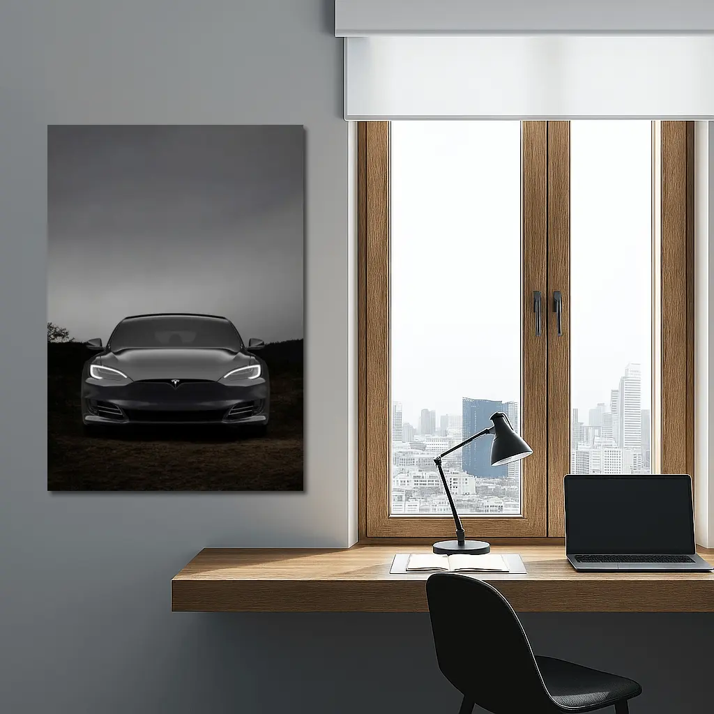 Tesla Model S Dark Moody Night Sky – Wall Art