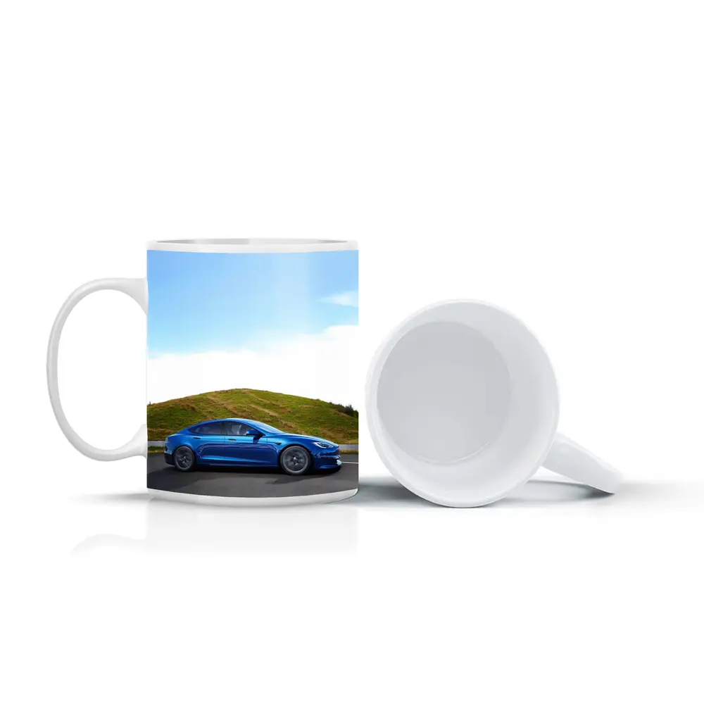 Tesla Model S Blue On Open Road – Mugs