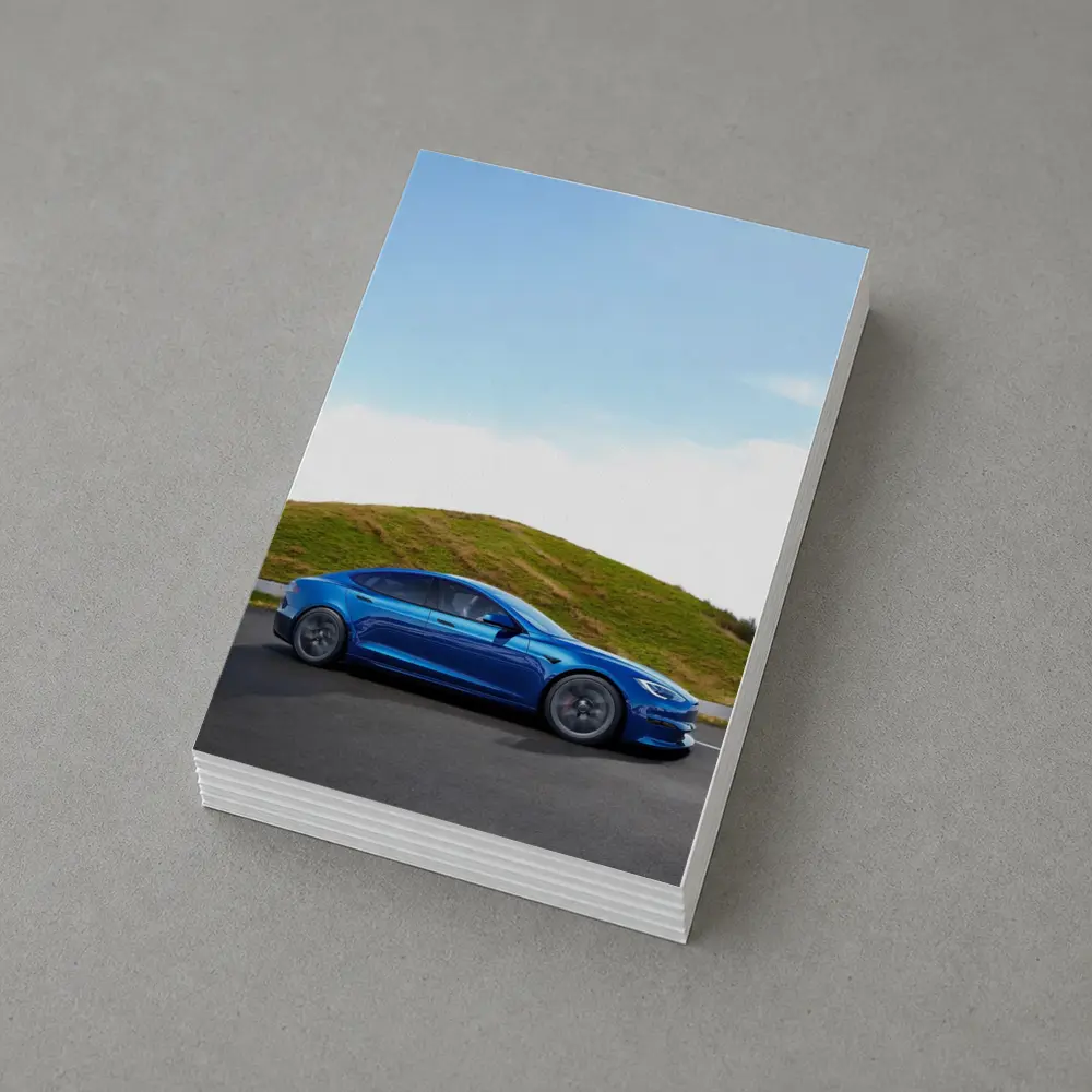 Tesla Model S Blue On Open Road – Postcards