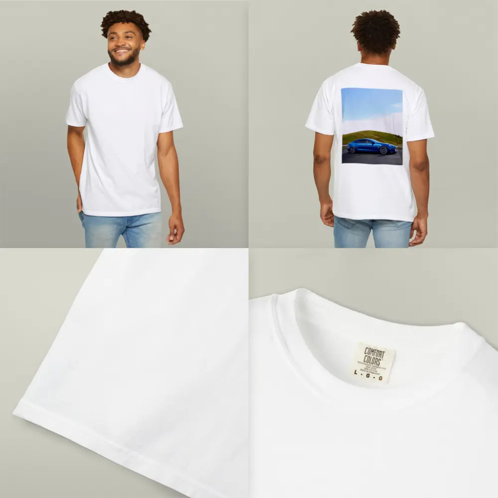 Tesla Model S Blue On Open Road – T-Shirts