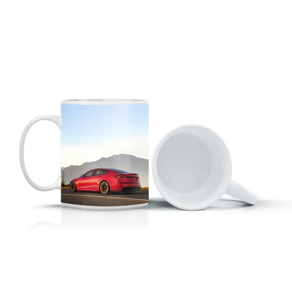 Red Tesla Model S Mountain Road Drive – Mugs