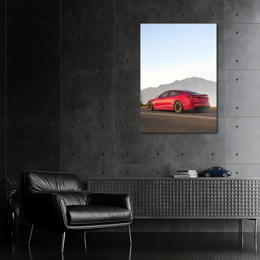 Red Tesla Model S Mountain Road Drive – Wall Art