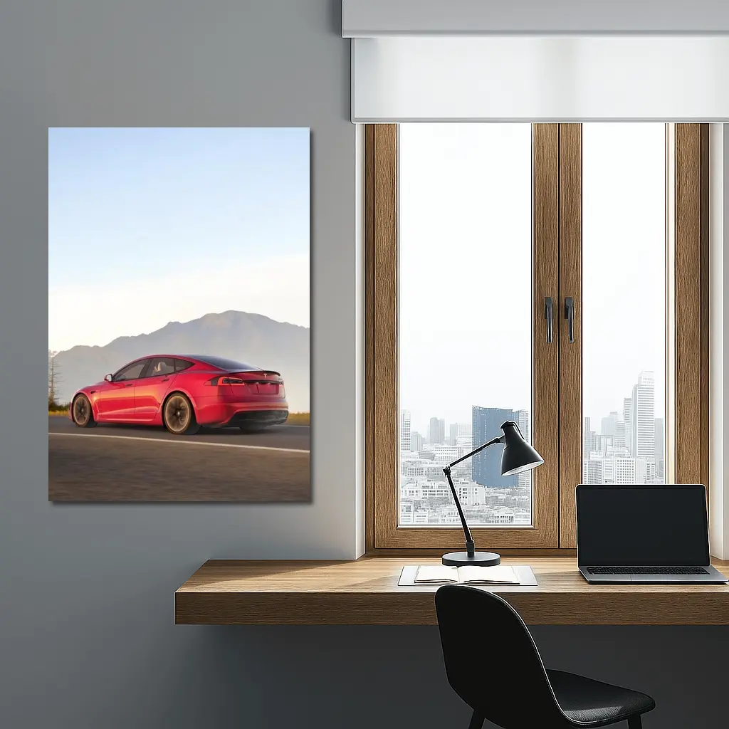 Red Tesla Model S Mountain Road Drive – Wall Art