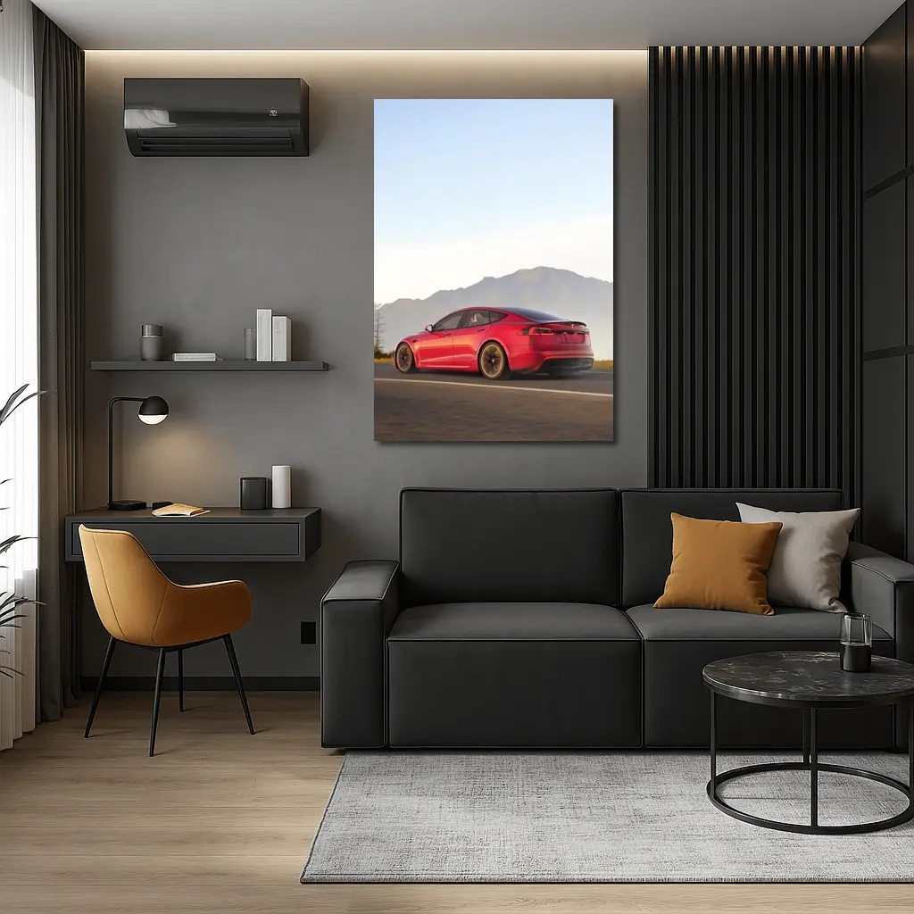 Red Tesla Model S Mountain Road Drive – Wall Art